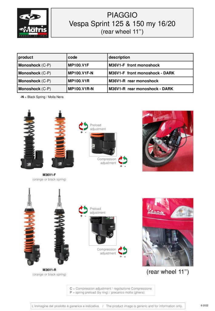 Vespa Sprint 125 & 150 (rear 11" wheel) 16-20